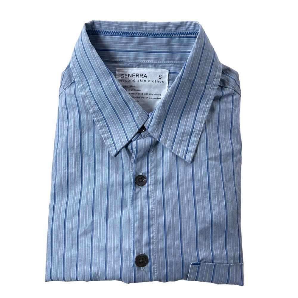 Generra Shirt Mens Small S Blue Pinstripe Long Sleeve Button Down Collar Shirt‎